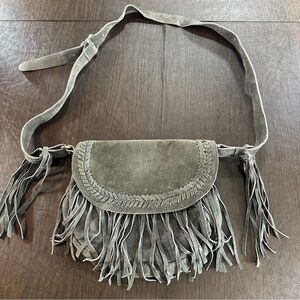 Raj Fringe Suede Crossbody Bag - Gray